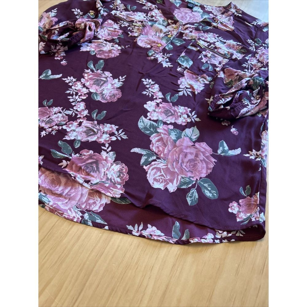 Belle Tweed Top Women 1X Blouse Chiffon Floral 3/4 Button Tab Sleeve - Picture 6 of 6